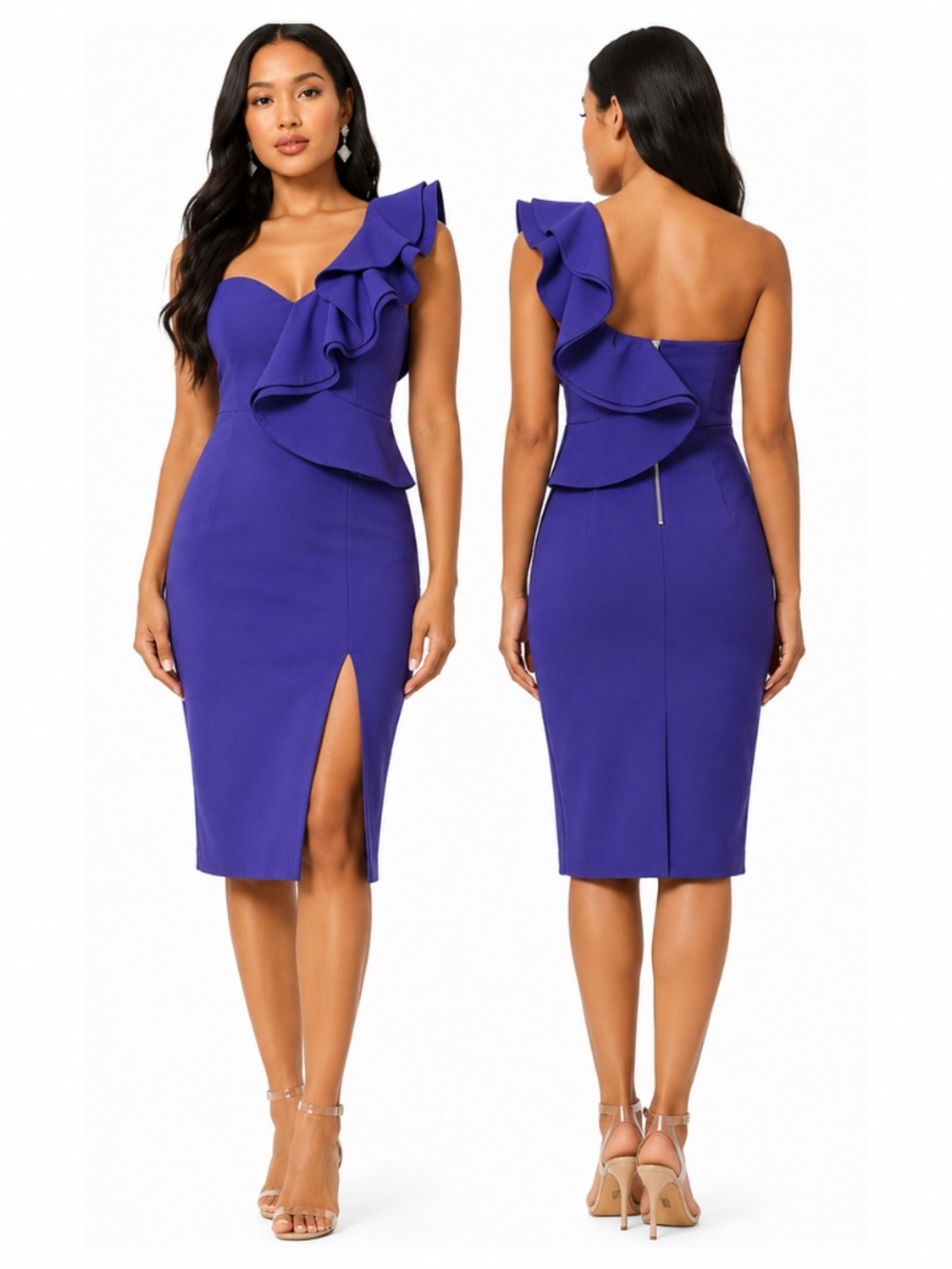 Bebe -  One-Shoulder‎ Ruffle Midi Dress